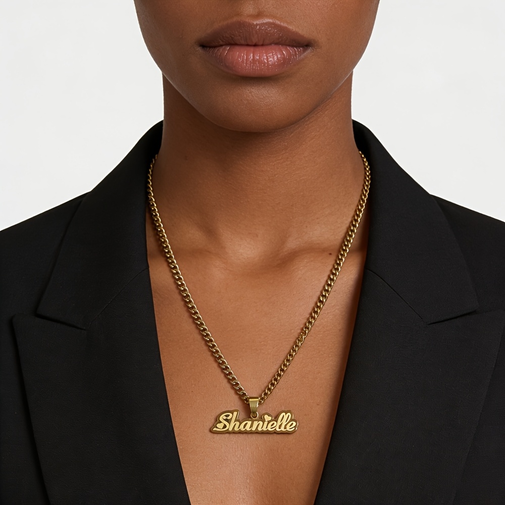 Customized Golden Cuban Chain Necklace with Cute Heart Name Pendant